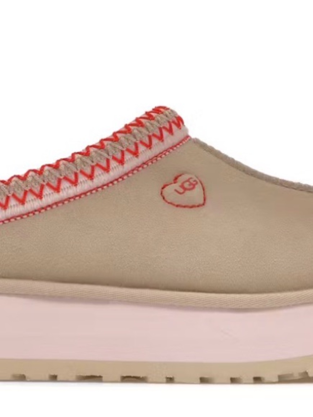 UGG Women's Tan Slip-On with Red Stitching and Pink Sole